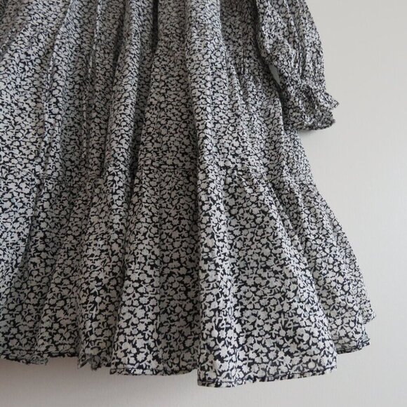 & OTHER STORIES Voluminous Twill Tiered Mini Dress Ditsy Floral Black White Sz M - Picture 10 of 15